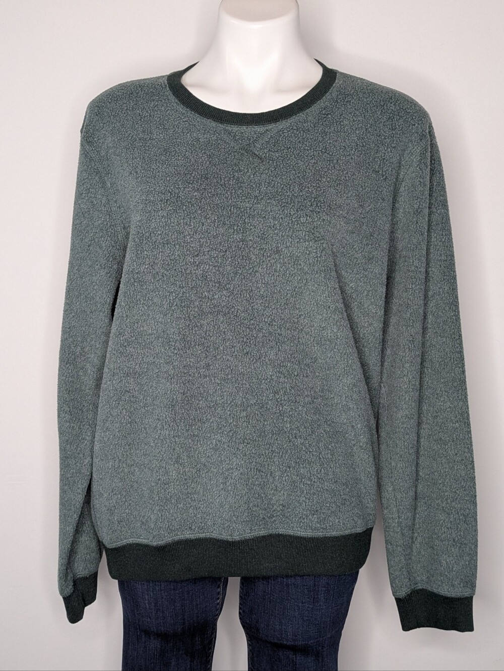 Marine Layer Green Fleece Out Long Sleeve Crew Neck Sweater M